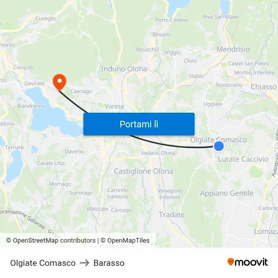 Olgiate Comasco to Barasso map