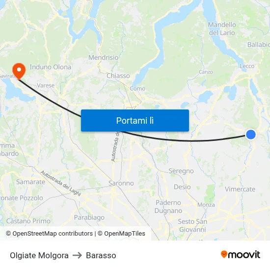 Olgiate Molgora to Barasso map