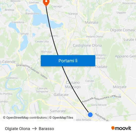 Olgiate Olona to Barasso map