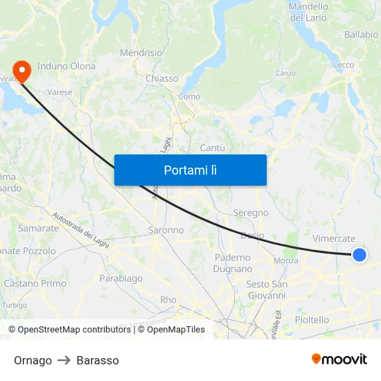 Ornago to Barasso map