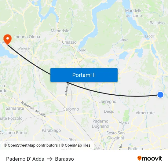 Paderno D' Adda to Barasso map