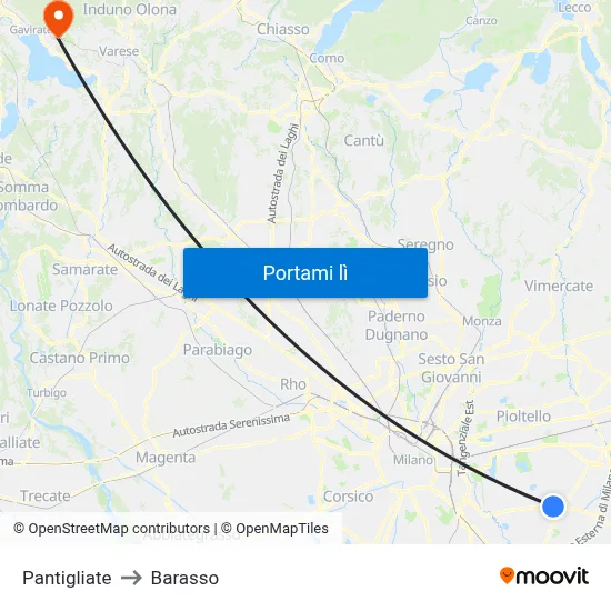 Pantigliate to Barasso map