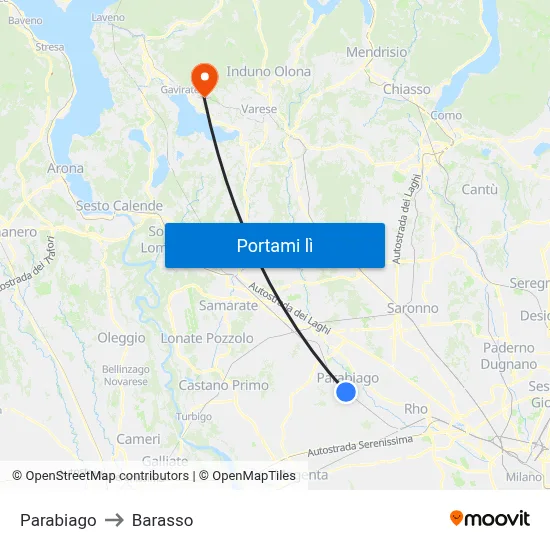 Parabiago to Barasso map