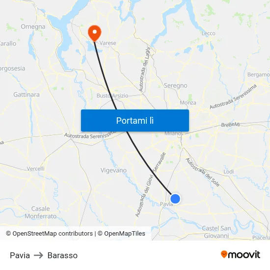 Pavia to Barasso map
