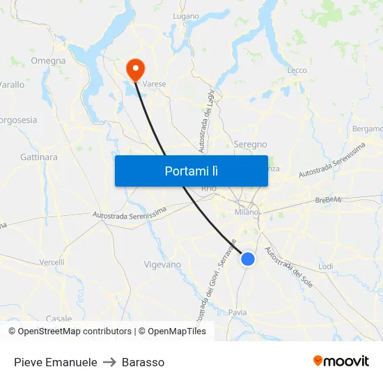 Pieve Emanuele to Barasso map