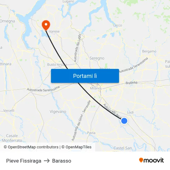 Pieve Fissiraga to Barasso map