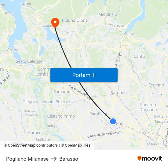 Pogliano Milanese to Barasso map