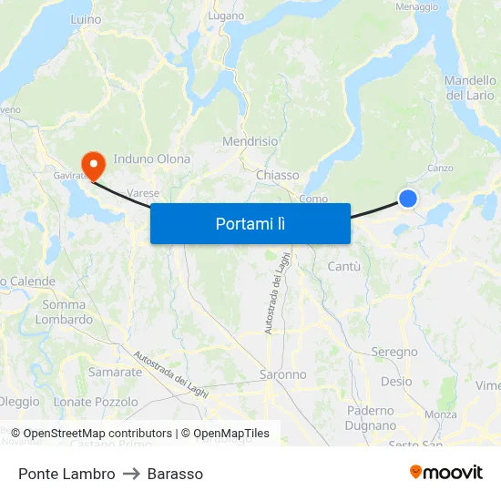 Ponte Lambro to Barasso map