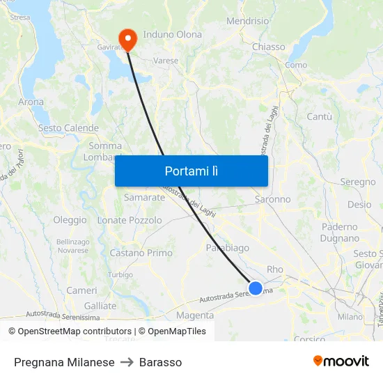 Pregnana Milanese to Barasso map