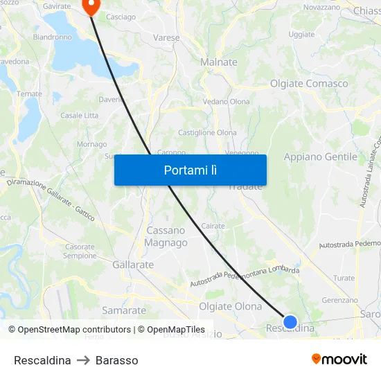 Rescaldina to Barasso map