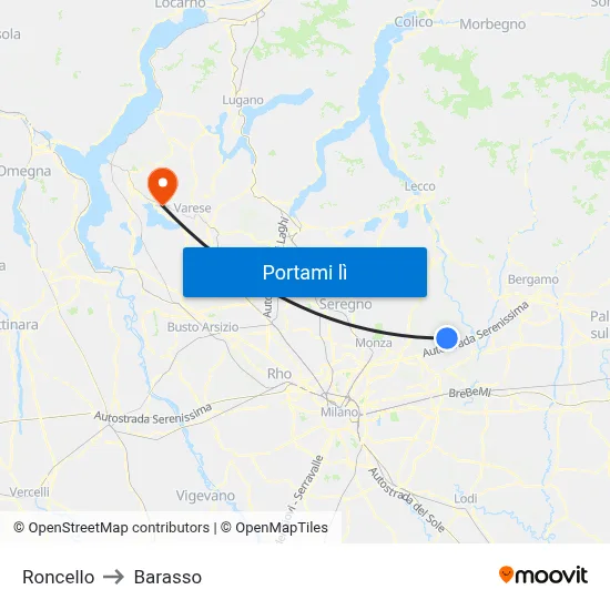 Roncello to Barasso map