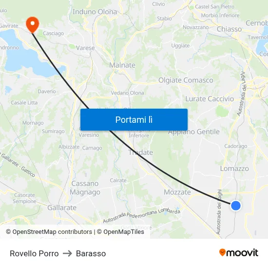 Rovello Porro to Barasso map