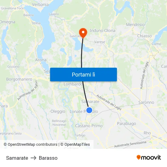 Samarate to Barasso map