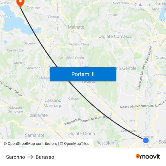Saronno to Barasso map