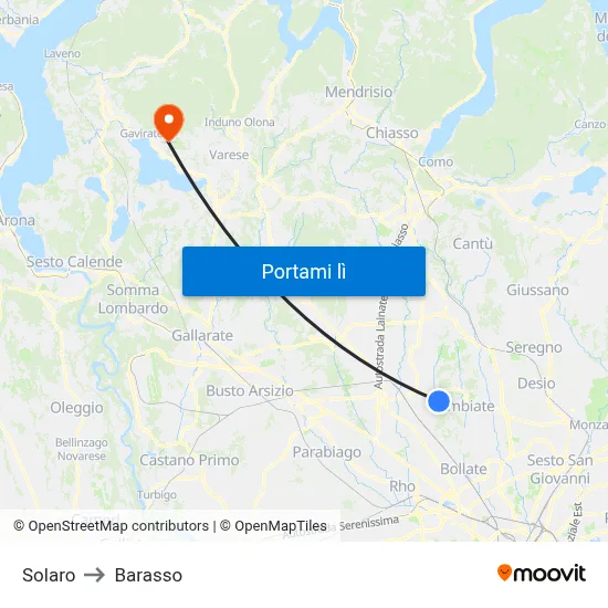 Solaro to Barasso map