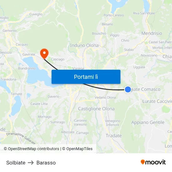 Solbiate to Barasso map