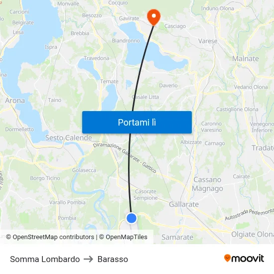 Somma Lombardo to Barasso map