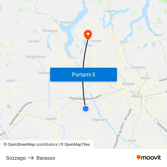 Sozzago to Barasso map