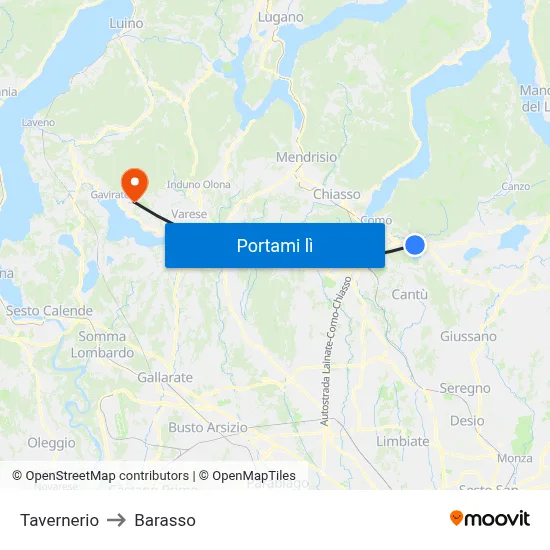 Tavernerio to Barasso map