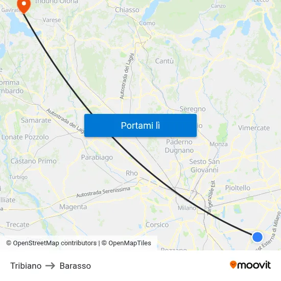 Tribiano to Barasso map