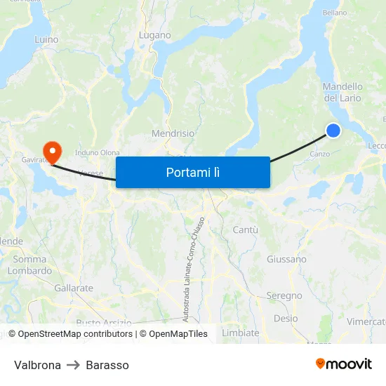 Valbrona to Barasso map