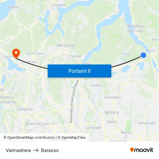 Valmadrera to Barasso map