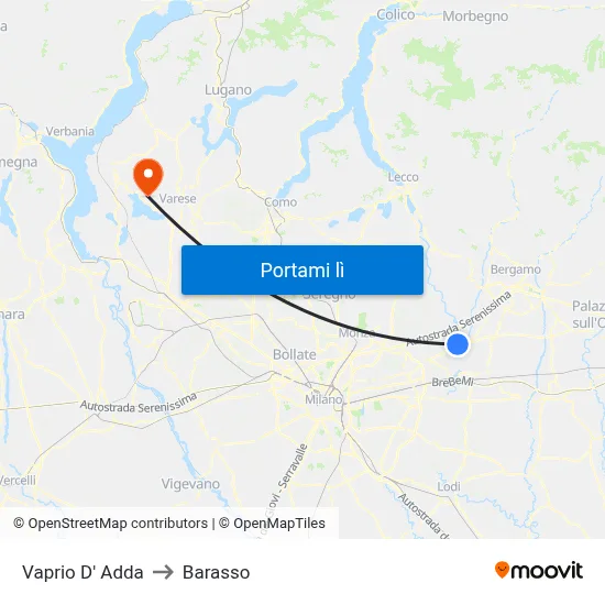 Vaprio D' Adda to Barasso map