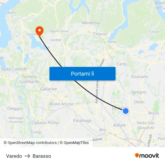 Varedo to Barasso map