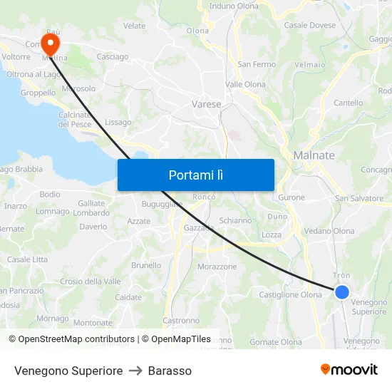 Venegono Superiore to Barasso map