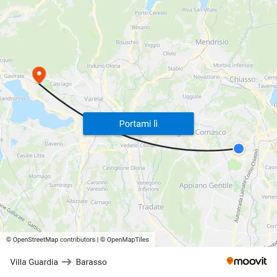Villa Guardia to Barasso map