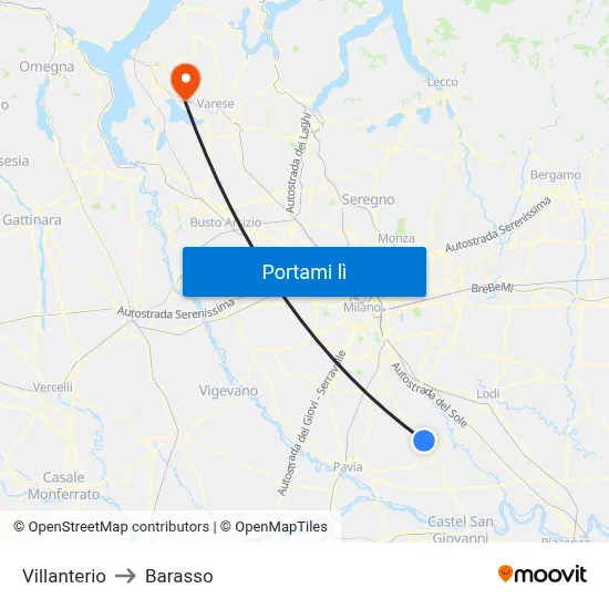 Villanterio to Barasso map