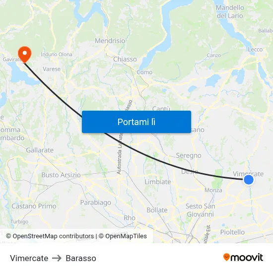 Vimercate to Barasso map