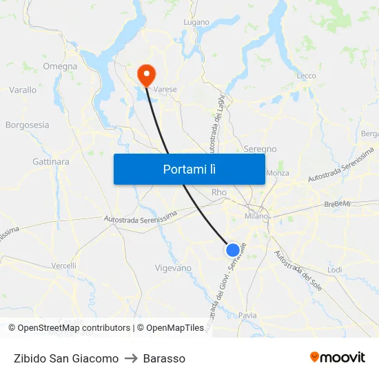 Zibido San Giacomo to Barasso map