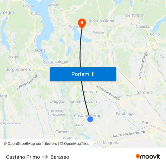 Castano Primo to Barasso map