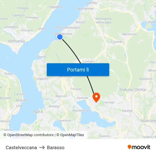 Castelveccana to Barasso map