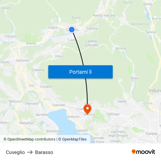 Cuveglio to Barasso map