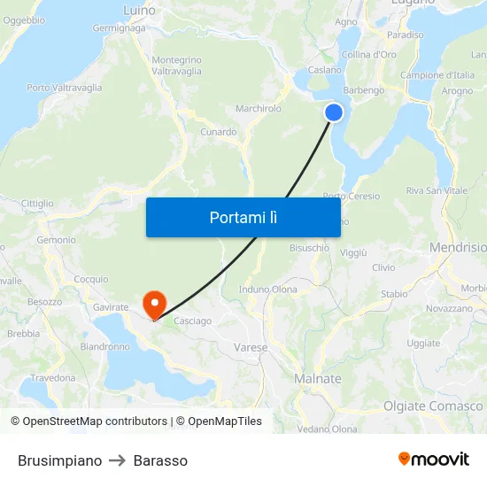 Brusimpiano to Barasso map