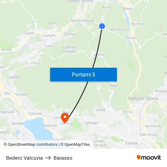 Bedero Valcuvia to Barasso map