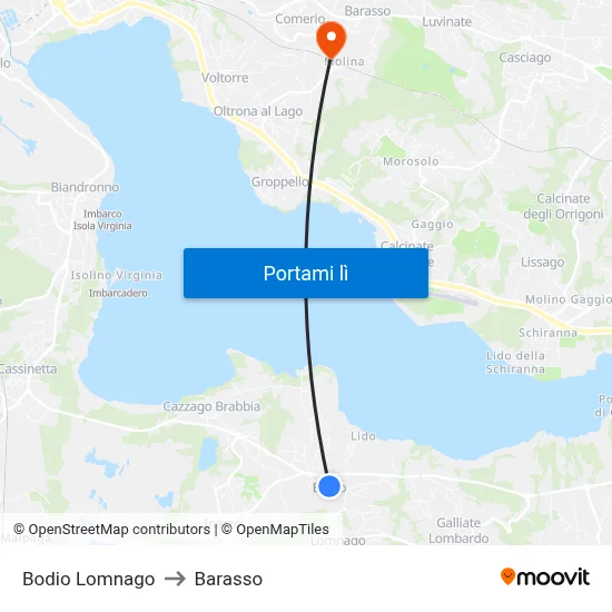 Bodio Lomnago to Barasso map
