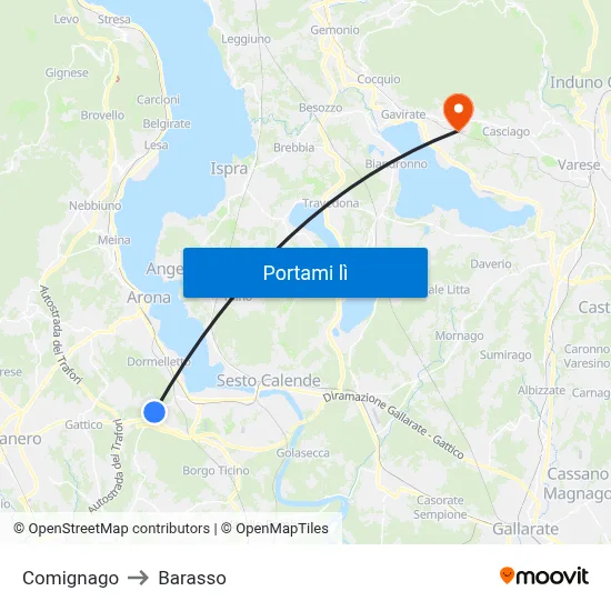 Comignago to Barasso map