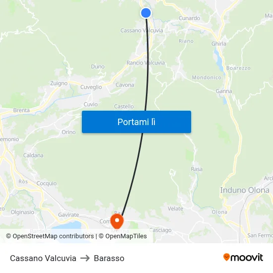 Cassano Valcuvia to Barasso map