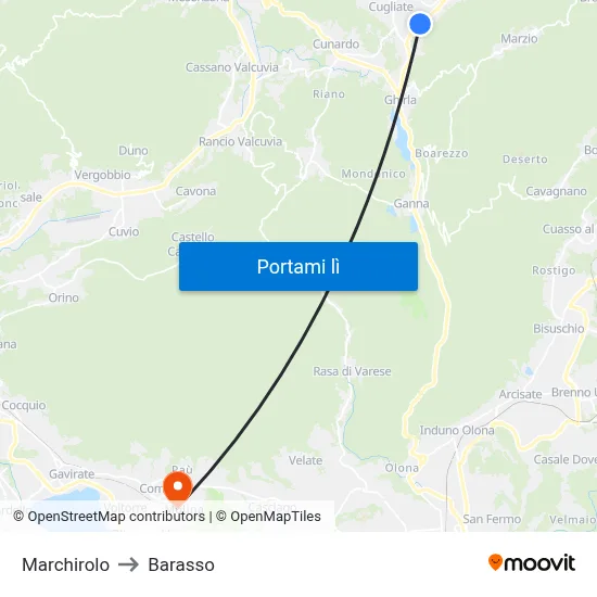 Marchirolo to Barasso map