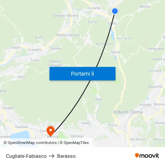 Cugliate-Fabiasco to Barasso map