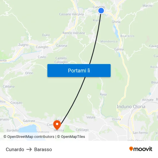 Cunardo to Barasso map