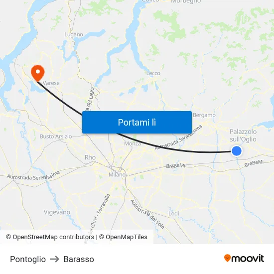 Pontoglio to Barasso map