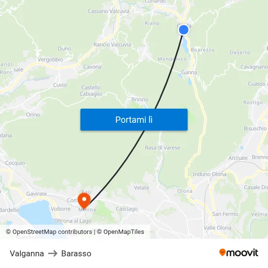 Valganna to Barasso map