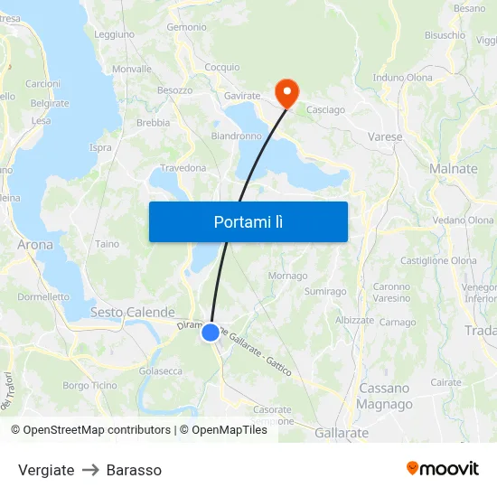 Vergiate to Barasso map