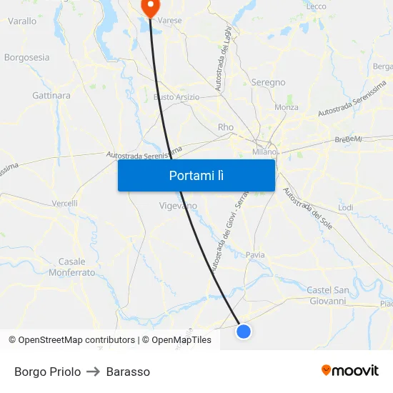 Borgo Priolo to Barasso map