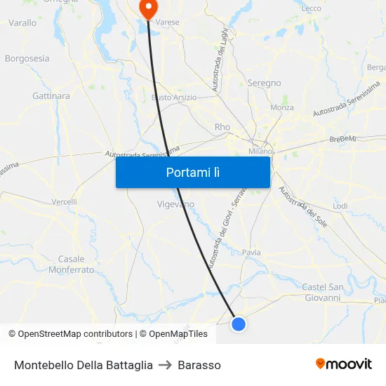 Montebello Della Battaglia to Barasso map