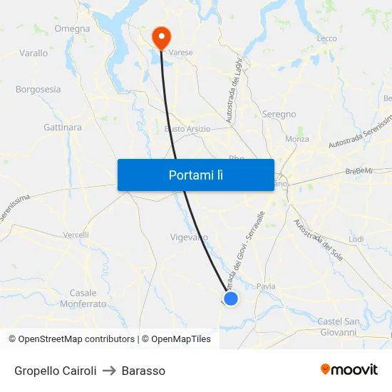 Gropello Cairoli to Barasso map